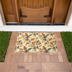 Elegant Oak Leaf & Pinecone Fall Pattern Doormat