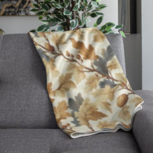 Elegant Oak Leaf & Pinecone Fall Pattern Fleece Blanket