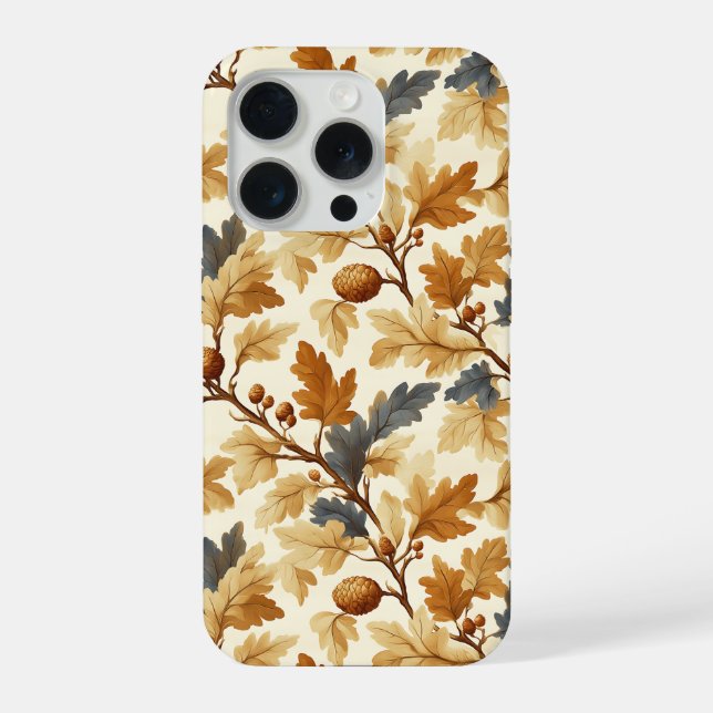 Elegant Oak Leaf & Pinecone Fall Pattern iPhone Case (Back)
