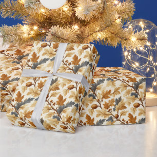 Elegant Oak Leaf & Pinecone Fall Pattern Wrapping Paper