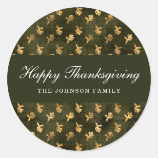 Elegant Oak Leaves Green Thanksgiving Classic Round Sticker