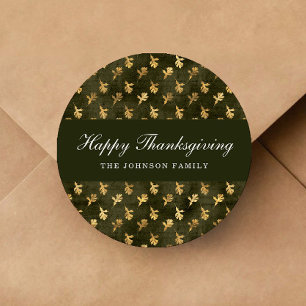Elegant Oak Leaves Green Thanksgiving Classic Round Sticker