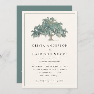 Elegant Oak Tree Green QR Code Southern Wedding Invitation