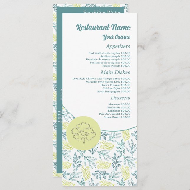 Elegant Oak Tree, Restaurant Slimline Menu (Front/Back)
