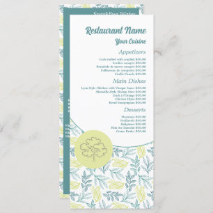 Elegant Oak Tree, Restaurant Slimline Menu