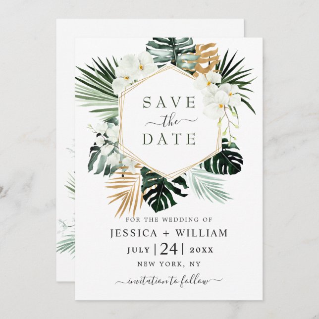 Elegant Oasis Orchid Bohemian Greenery Wedding  Save The Date (Front/Back)
