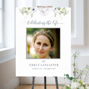 Elegant Obituary Welcome Photo White Floral Sign