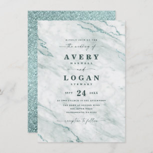 Elegant Ocean Aqua Marble & Glitter Wedding Invitation