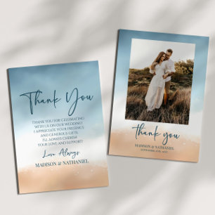 Elegant Ocean Beach Shore Sand Picture Wedding Thank You Card