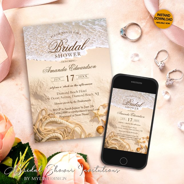 Elegant Ocean Beach Summer Bridal Shower Invitation (Creator Uploaded)
