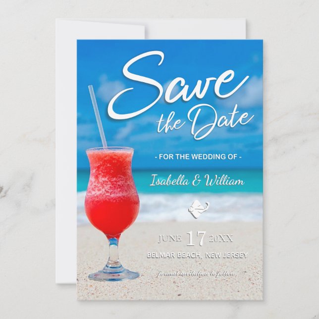 Elegant Ocean Beach Summer Drink Save the Date (Front)