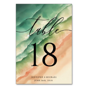 Elegant Ocean Beach Summer Watercolor Table Script Table Number