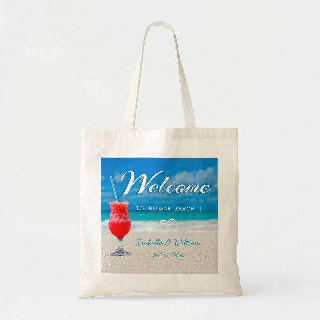 Elegant Ocean Beach Wedding Drink Welcome Favour Tote Bag (Front)