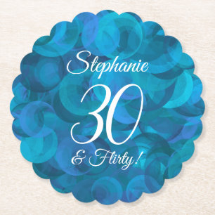Elegant Ocean Blue 30 & Flirty Birthday Party Paper Coaster