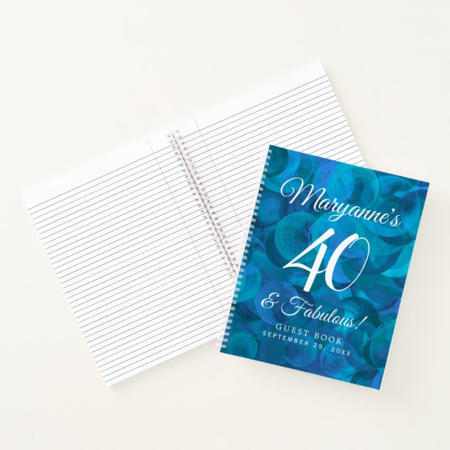 Elegant Ocean Blue 40 and Fabulous Birthday Party Notebook (Inside)
