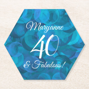 Elegant Ocean Blue 40 and Fabulous Birthday Party Paper Coaster