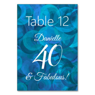 Elegant Ocean Blue 40 and Fabulous Birthday Party Table Number