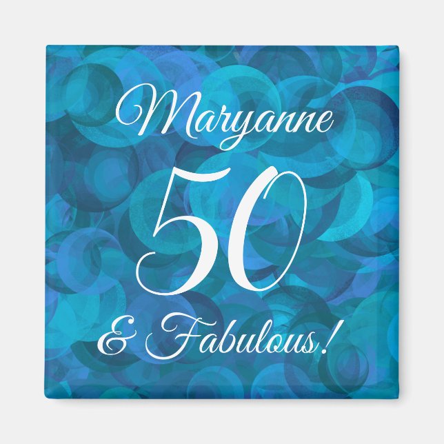 Elegant Ocean Blue 50 and Fabulous Birthday Party Magnet (Front)