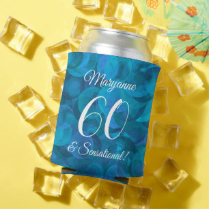 Elegant Ocean Blue 60 and Sensational Birthday Can Cooler
