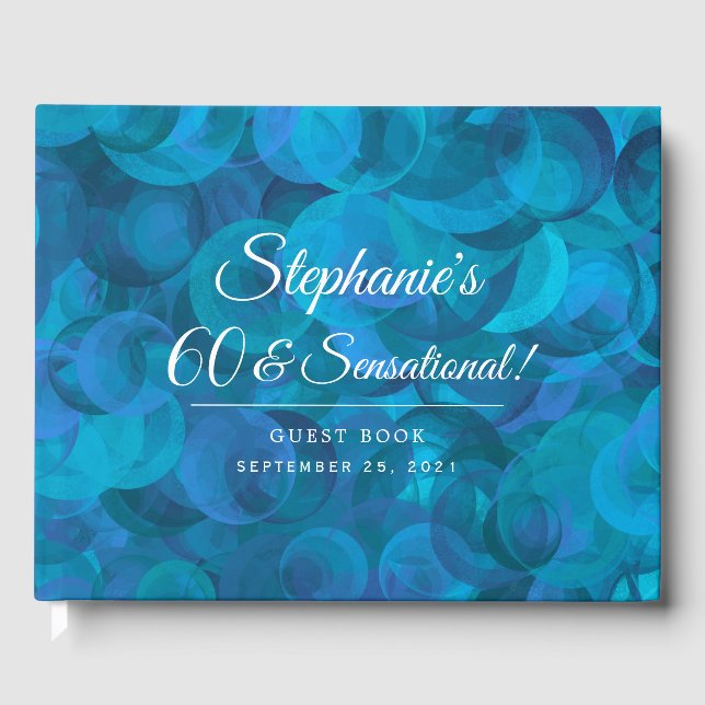 Elegant Ocean Blue 60 and Sensational Birthday Guest Book (Front)