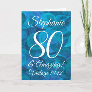 Elegant Ocean Blue 80 and Amazing Birthday Card