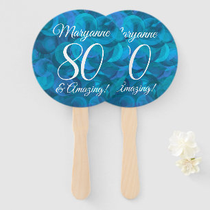 Elegant Ocean Blue 80 and Amazing Birthday Party Hand Fan