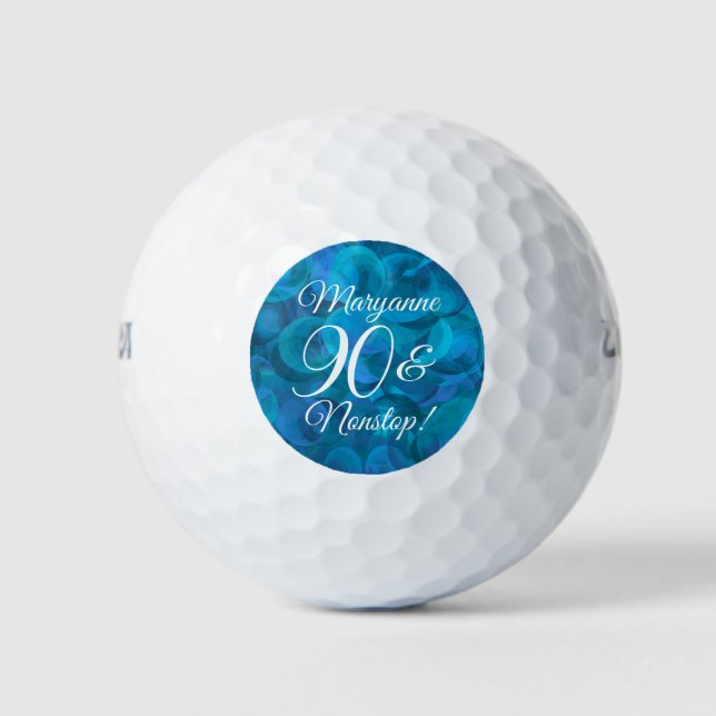 Elegant Ocean Blue 90 and Nonstop Birthday Party Golf Balls (Front)
