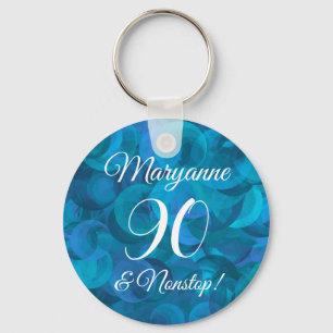 Elegant Ocean Blue 90 and Nonstop Birthday Party Key Ring