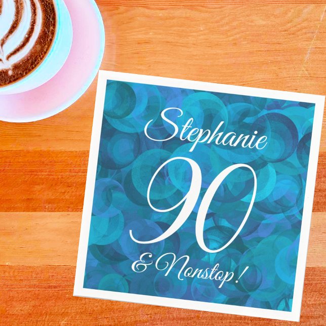 Elegant Ocean Blue 90 and Nonstop Birthday Party Napkin (Creator Uploaded)