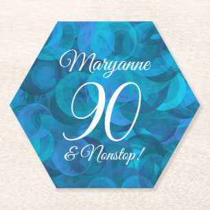 Elegant Ocean Blue 90 and Nonstop Birthday Party Paper Coaster