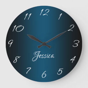 Elegant Ocean Blue and Black Ombre Personalised Large Clock