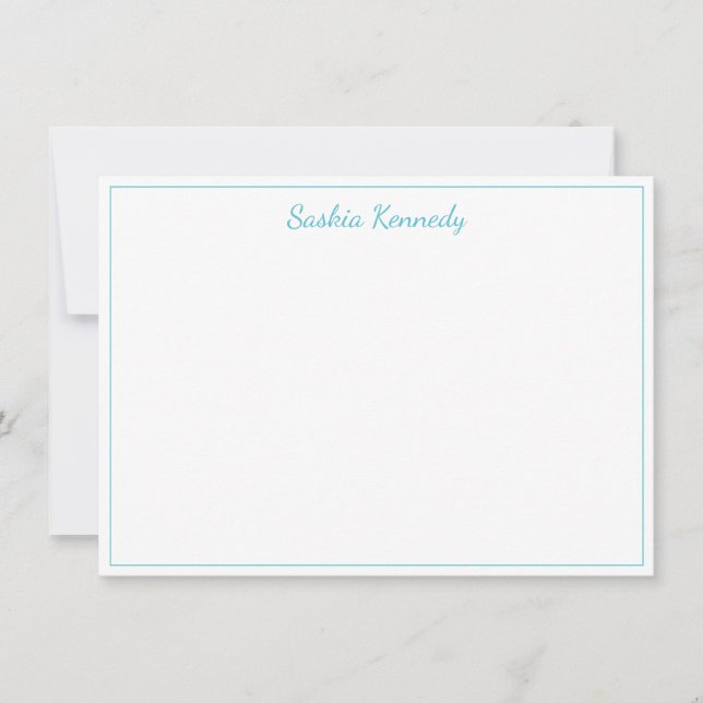Elegant Ocean Blue Dancing Script Border Card (Front)