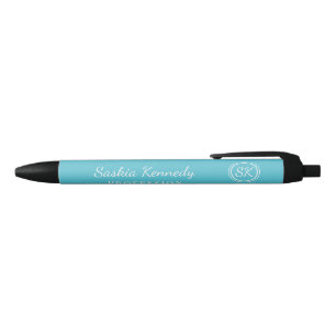 Elegant Ocean Blue Professional Monogram Business Black Ink Pen