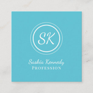 Elegant Ocean Blue Script Professional Monogram Square Business Card