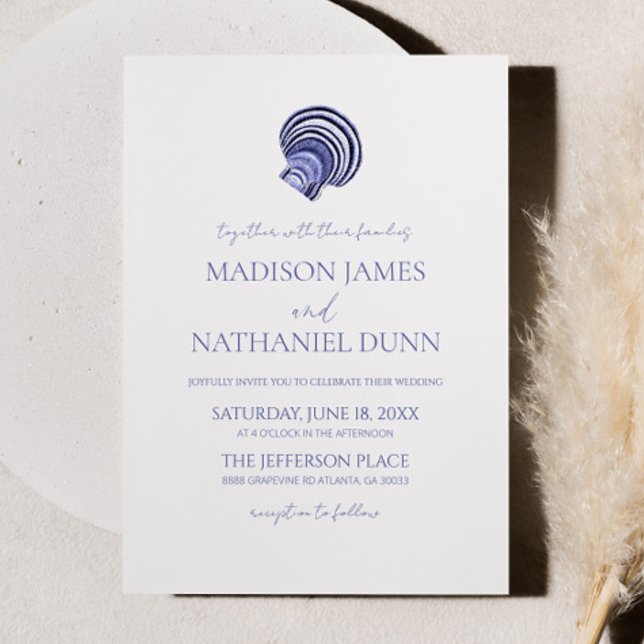 Elegant Ocean Blue Seashell Wedding Invitation (Creator Uploaded)