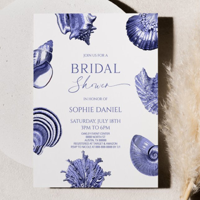 Elegant Ocean Blue Seashells Bridal Shower Invitation (Creator Uploaded)