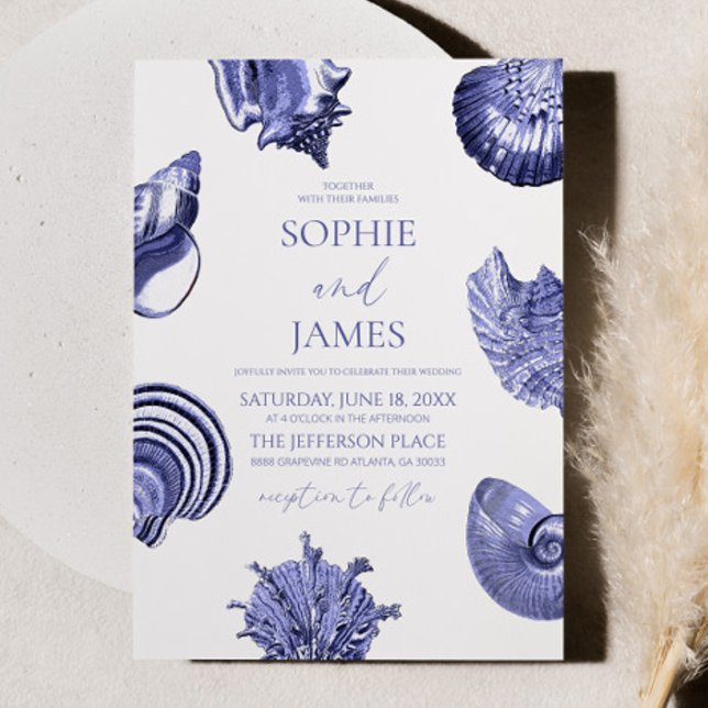 Elegant Ocean Blue Seashells Wedding Invitation (Creator Uploaded)