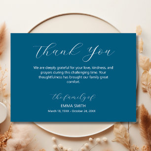 Elegant ocean blue Traditional Funeral Sympathy Thank You Card