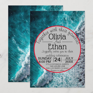Elegant ocean blue waves Wedding Invitation