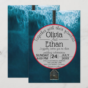 Elegant ocean blue waves Wedding Invitation