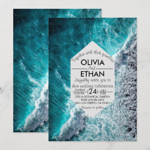 Elegant ocean blue waves Wedding Invitation