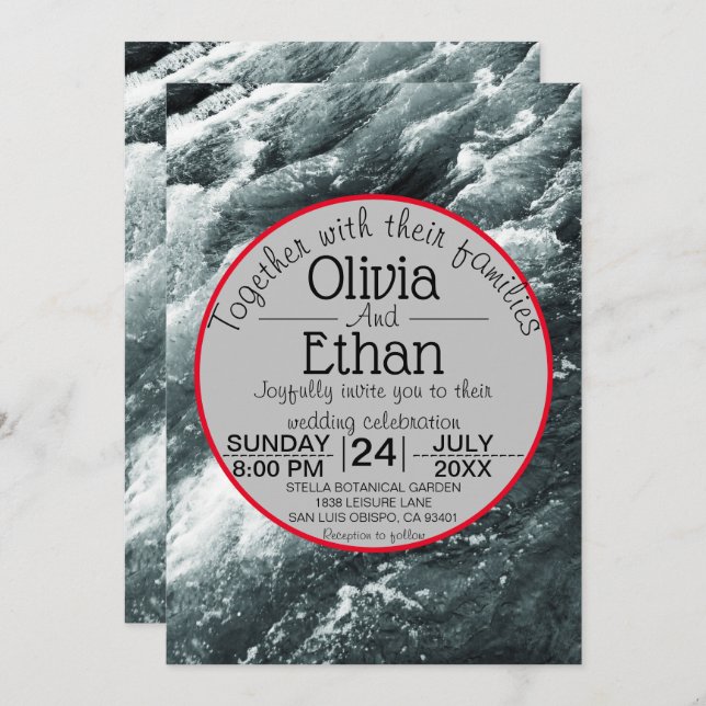 Elegant ocean blue waves Wedding Invitation (Front/Back)