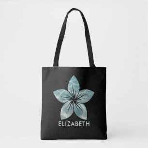 Elegant Ocean frangipani flower Custom Name Tote Bag
