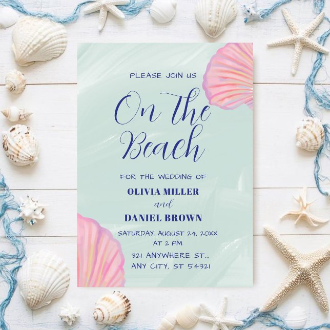 Elegant Ocean Pastel Seashell Beach Wedding Invitation (Creator Uploaded)