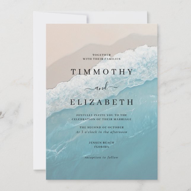 Elegant Ocean Sand Beach Wedding Invitation (Front)