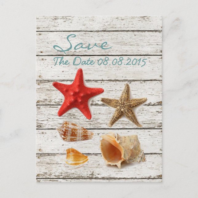 elegant ocean seashells beach save the date announcement postcard (Front)