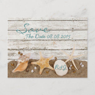 elegant ocean seashells beach save the date announcement postcard