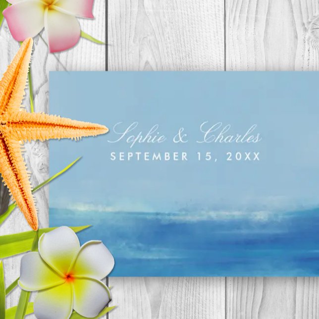 Elegant Ocean Watercolor Save the Date Postcard (Elegant watercolor beach theme save the date)