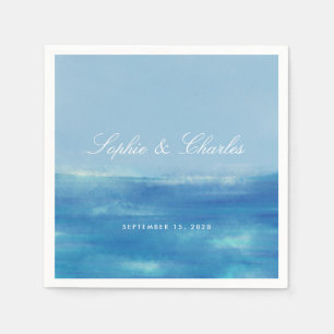 Elegant Ocean Watercolor Save the Date Postcard Napkin