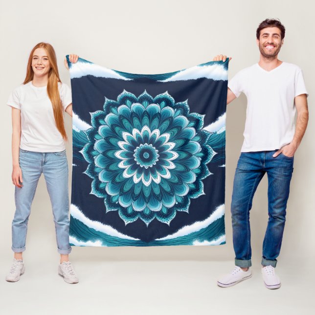 Elegant Ocean Wave Mandala Throw Blanket (In Situ)